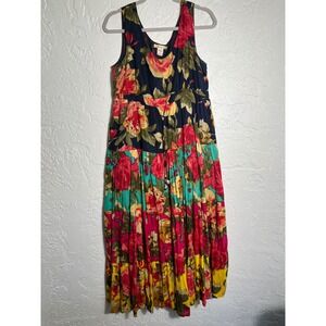 Vasna Desire Floral Tiered Maxi Dress Women M Boho 100% Cotton Sleeveless